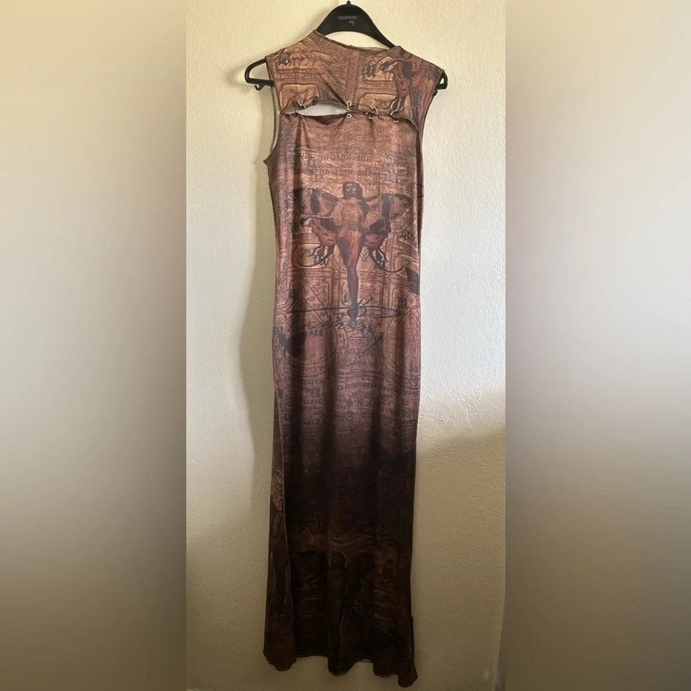 KOLLYY Y2K Long Bodycon Dress With Cut Out Chest Detail Women Size Large Brown - Picture 3 of 6